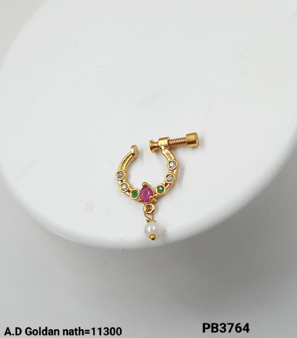 Traditional And Ethnic Gold Plated With Pearl Nose pin